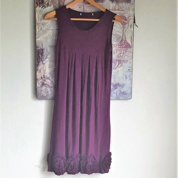 Anthropologie Plum/Burgundy Jersey Rosette Dress - Picture 2 of 6